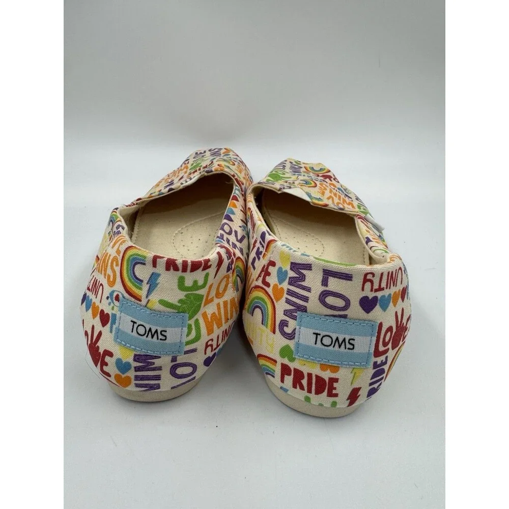 Womens Toms Size 7.5 Shoes SlipOn Alpargata Unity Love Wins Pride Rainbow Canvas